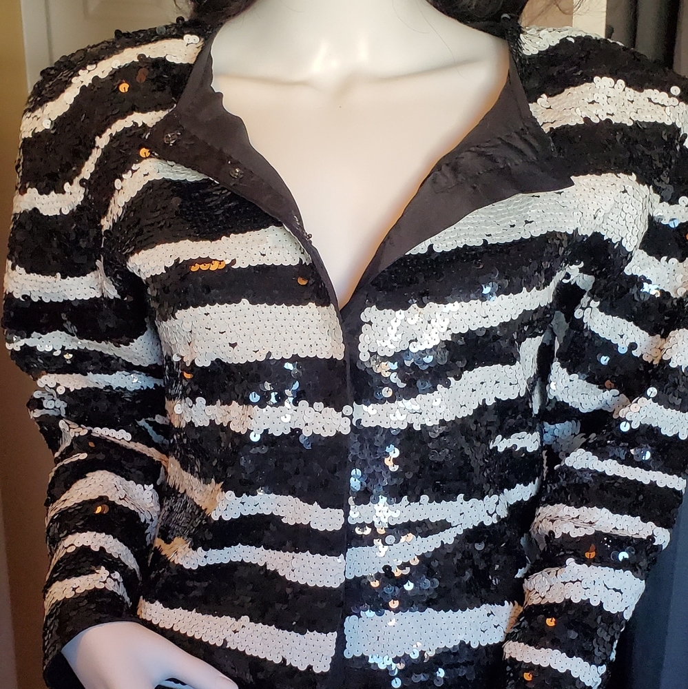 Sequin ladies button up shoulder pad top